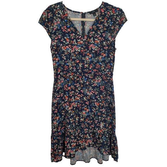J. Crew Factory Dresses & Skirts - J Crew Ruffle Front Mini Dress Floral Viscose Size 4 Navy Flowy Flirty Girly
